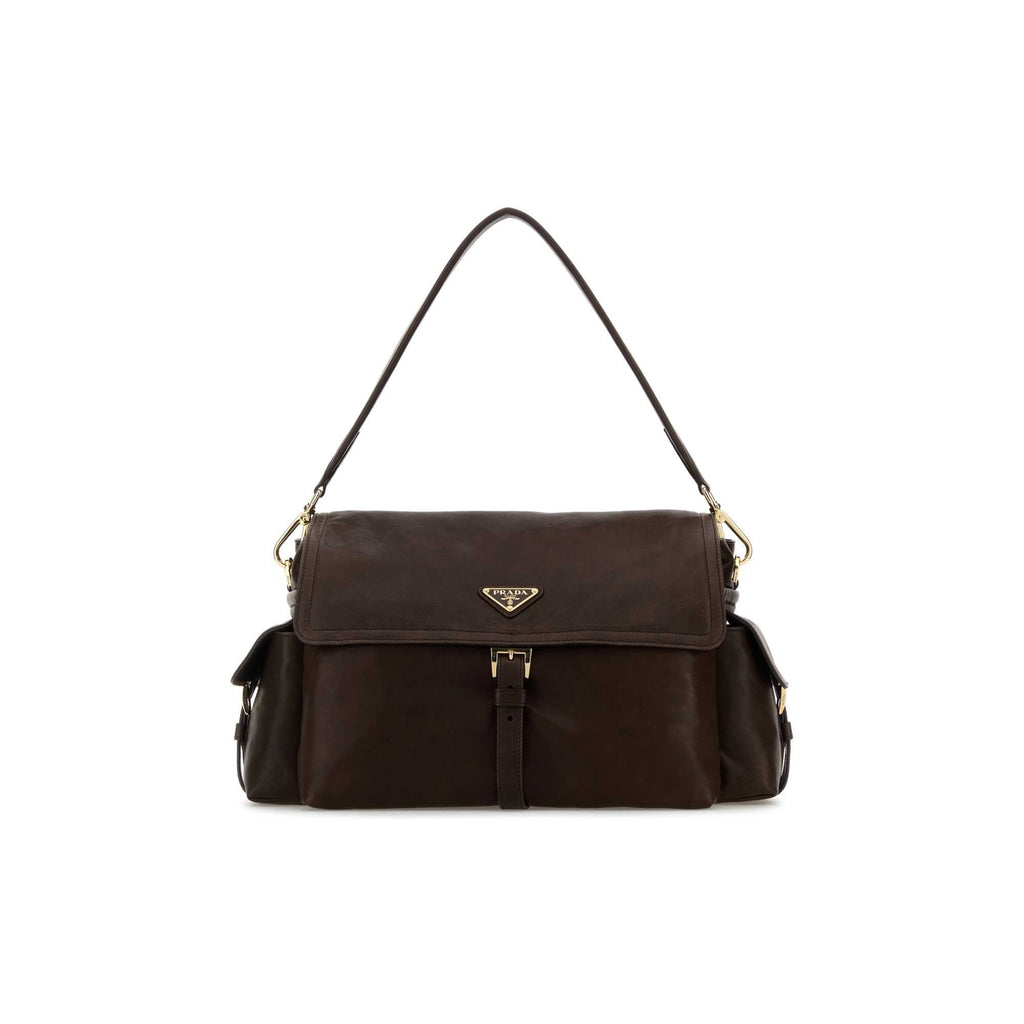 Explore large nappa leather shoulder bag with flap