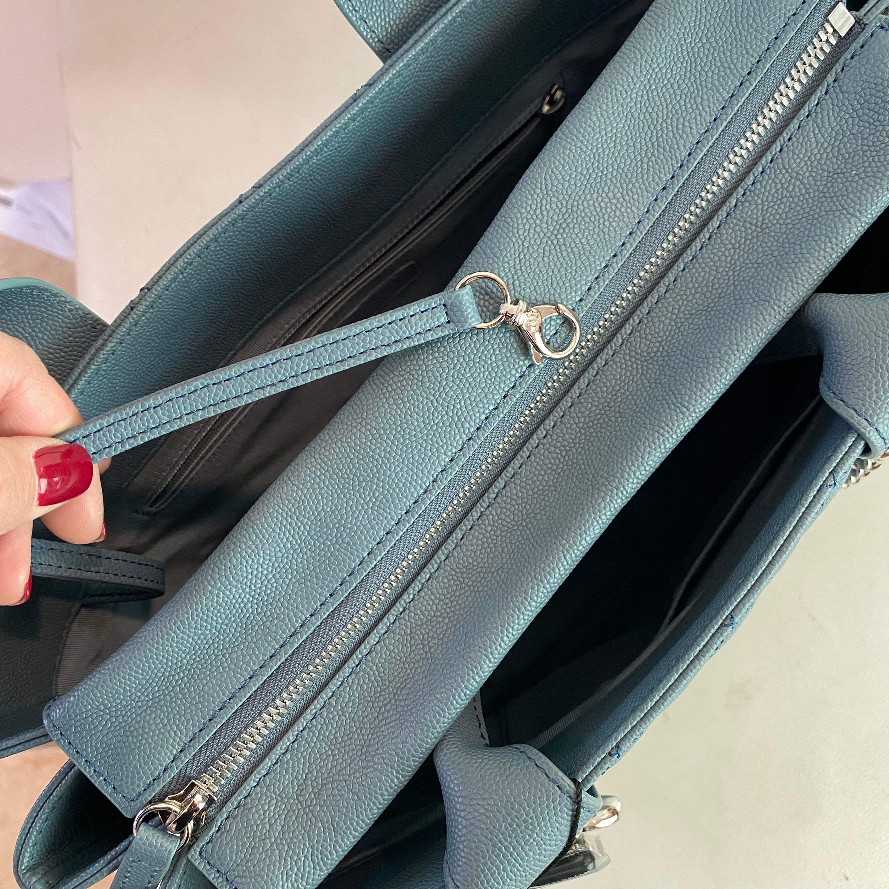 CHANEL Quilted Urban Companion Caviar Top Handle Tote Shoulder Bag Blue