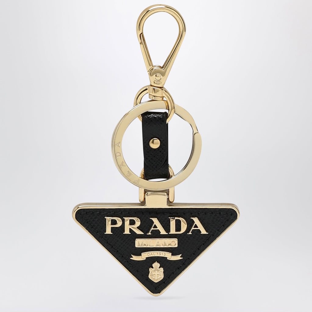 Prada Black Saffiano Leather And Metal Keychain Women