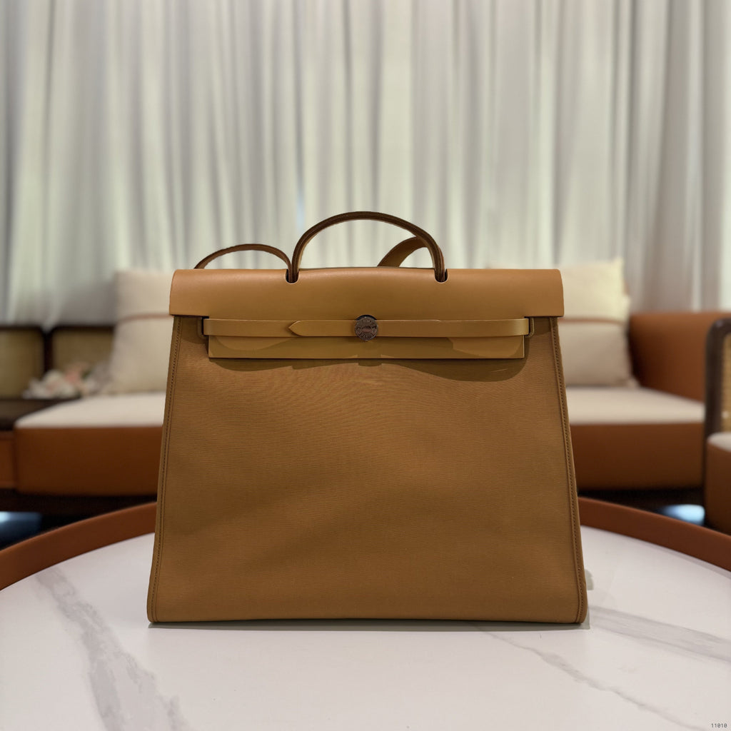 HERMÈS HERBAG 39 YELLOW BI-COLOR WITH SILVER HARDWARE (STAMP P)