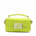 Fendi Baguette Satin Leather Two-Way Handbag Green