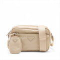 Prada Tessuto Nylon Leather Shoulder Bag Beige