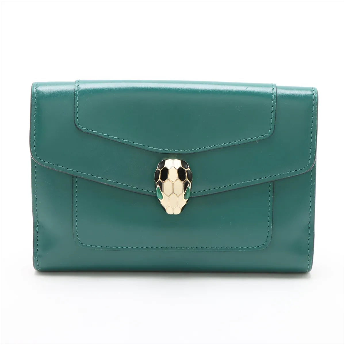 Bvlgari Serpenti Leather Compact Wallet Green x Purple