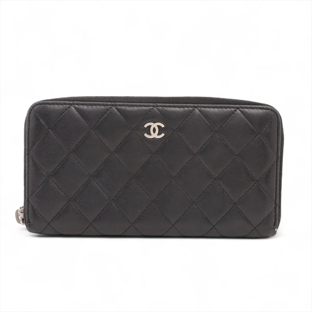 Chanel CC Logo Matelasse Lambskin Zippy Wallet Black