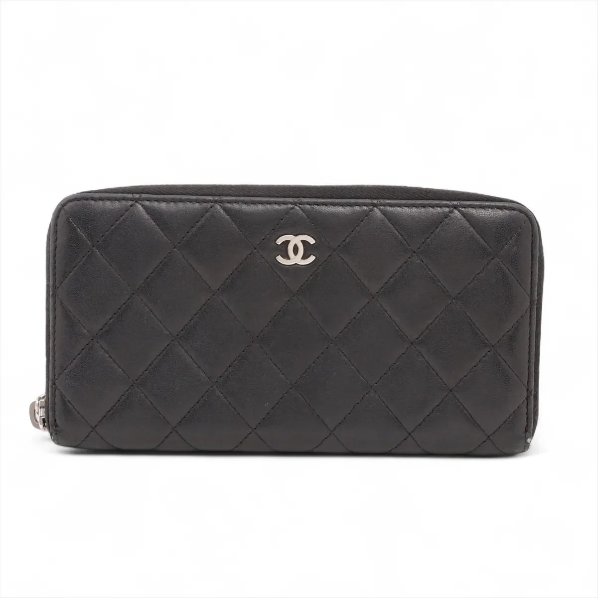 Chanel CC Logo Matelasse Lambskin Zippy Wallet Black