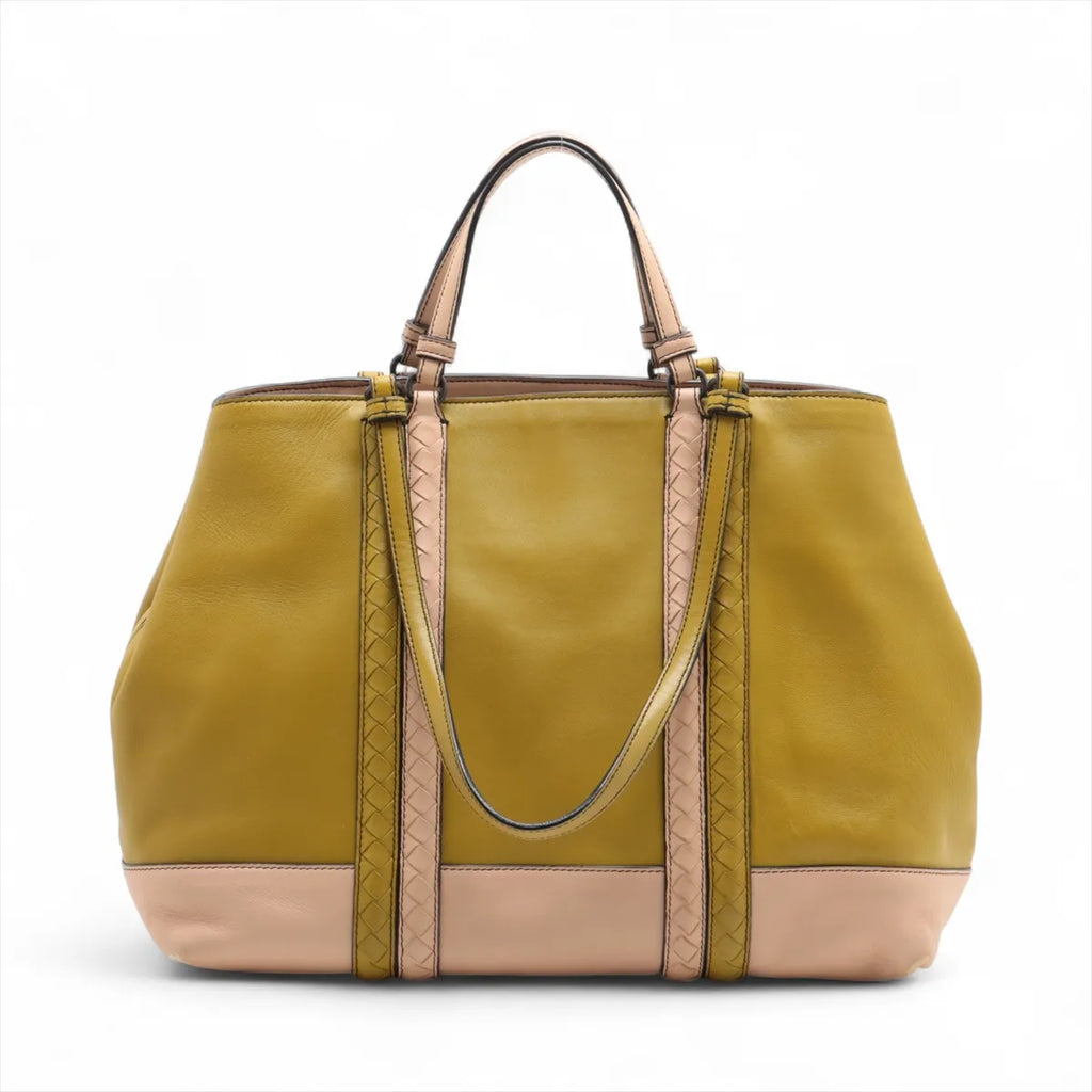 Bottega Veneta Intrecciato Corso Leather Tote Bag Green x Pink