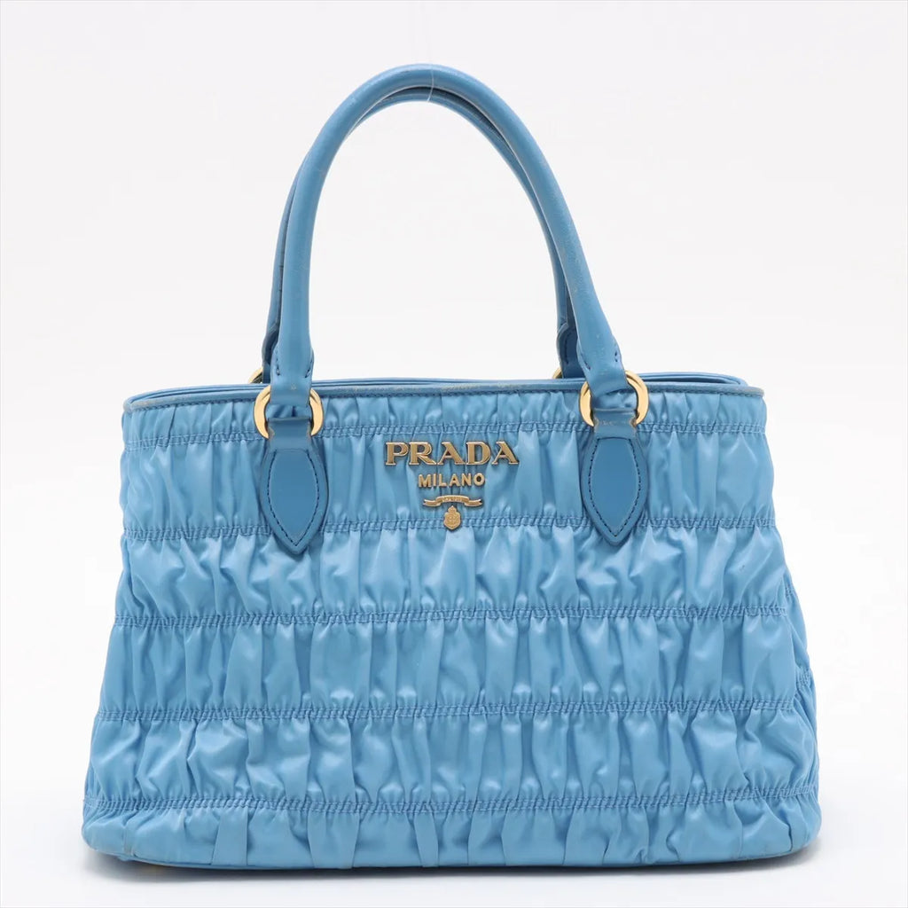 Prada Nappa Gaufre Nylon Leather Handbag Blue