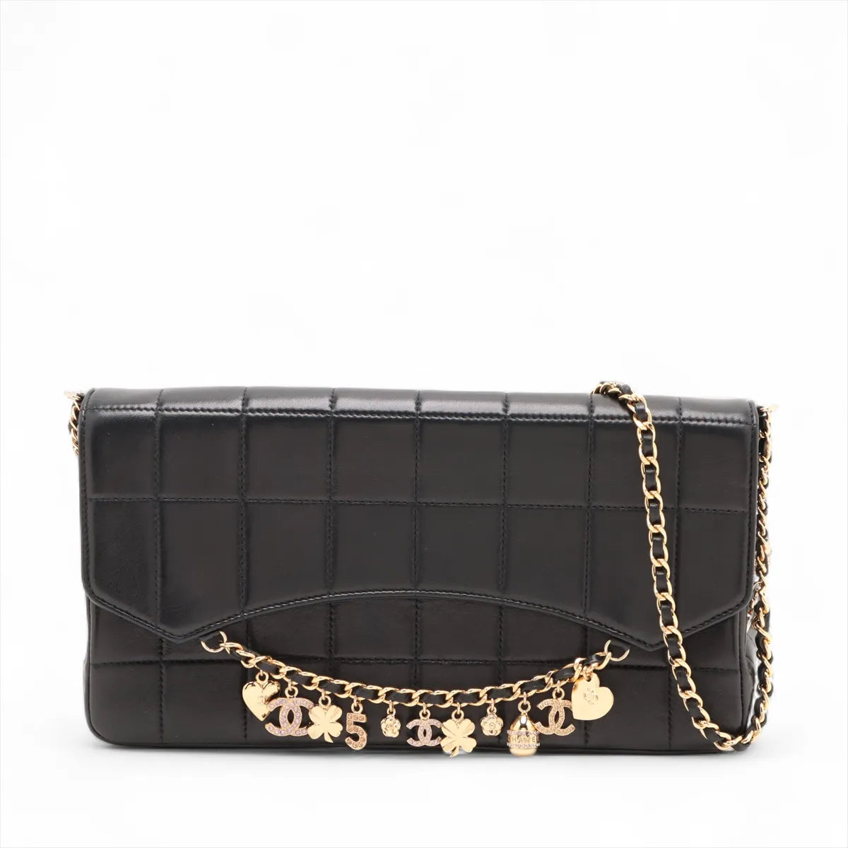 Chanel Chocolate Bar Lambskin Charm Chain Shoulder Bag Black