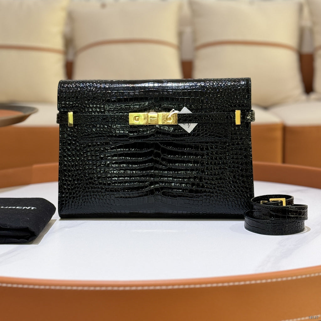 SAINT LAURENT MANHATTAN IN CROCODILE-EMBOSSED SHINY LEATHER BAG