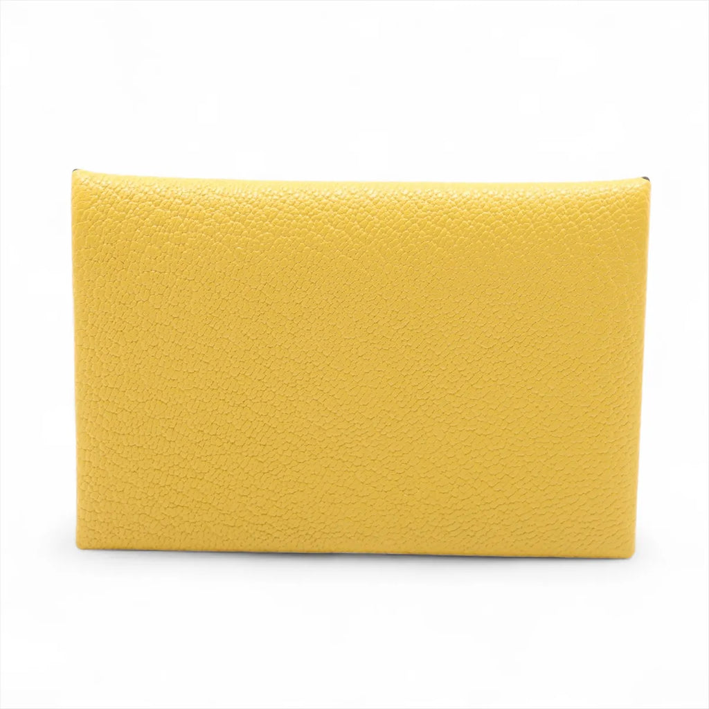 Hermès Calvi Verso Chèvre Mysore Card Case Cumin x Blue Zanzibar