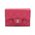 Chanel CC Logo Matelasse Caviar Skin Compact Wallet Pink