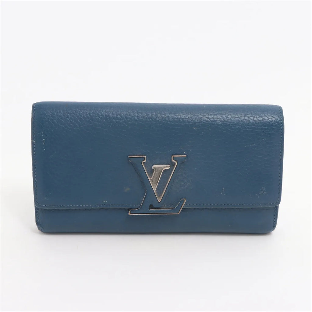 Louis Vuitton Taurillon Capucines Long Wallet Navy x Red