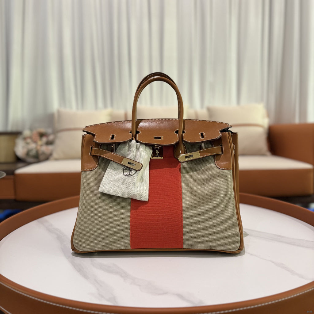 HERMÈS BIRKIN 35 SADDLE LEATHER & CANVAS STAMP P