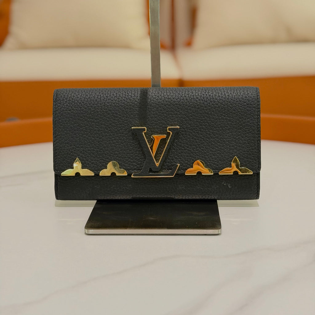 LOUIS VUITTON CAPUCINES BLACK LEATHER LONG WALLET