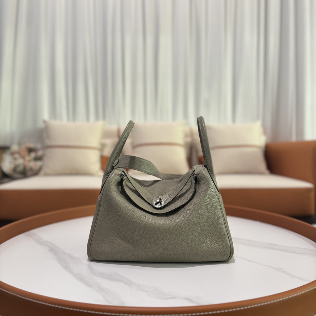 HERMÈS LINDY 30 SAGE GREEN WITH PALLADIUM HARDWARE (STAMP X)