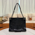 Saint Laurent Niki Shopping Bag Black Crinkled Leather with Silver Chain
