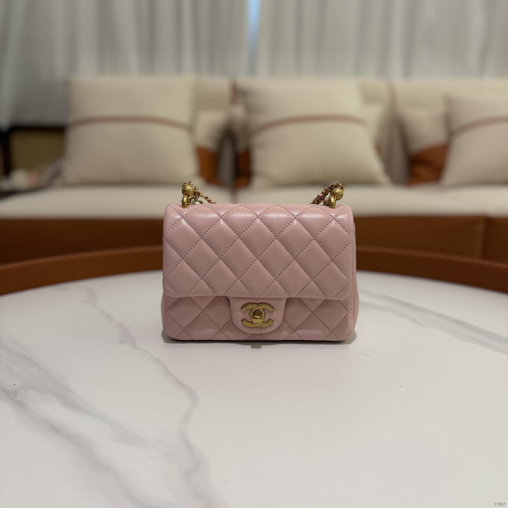 Chanel CF Mini Pink Lambskin Pearl Chain Bag