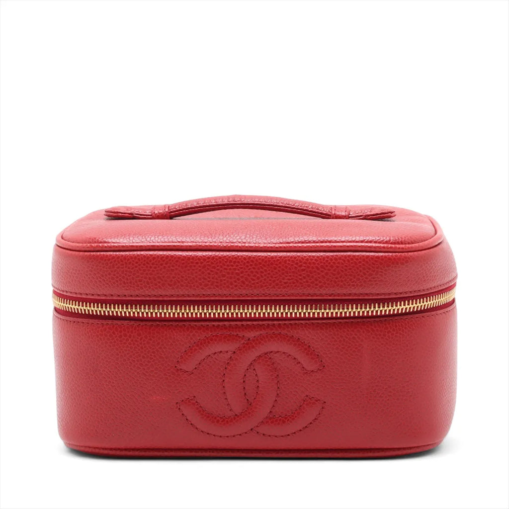 Chanel CC Logo Caviar Skin Vanity Bag Red