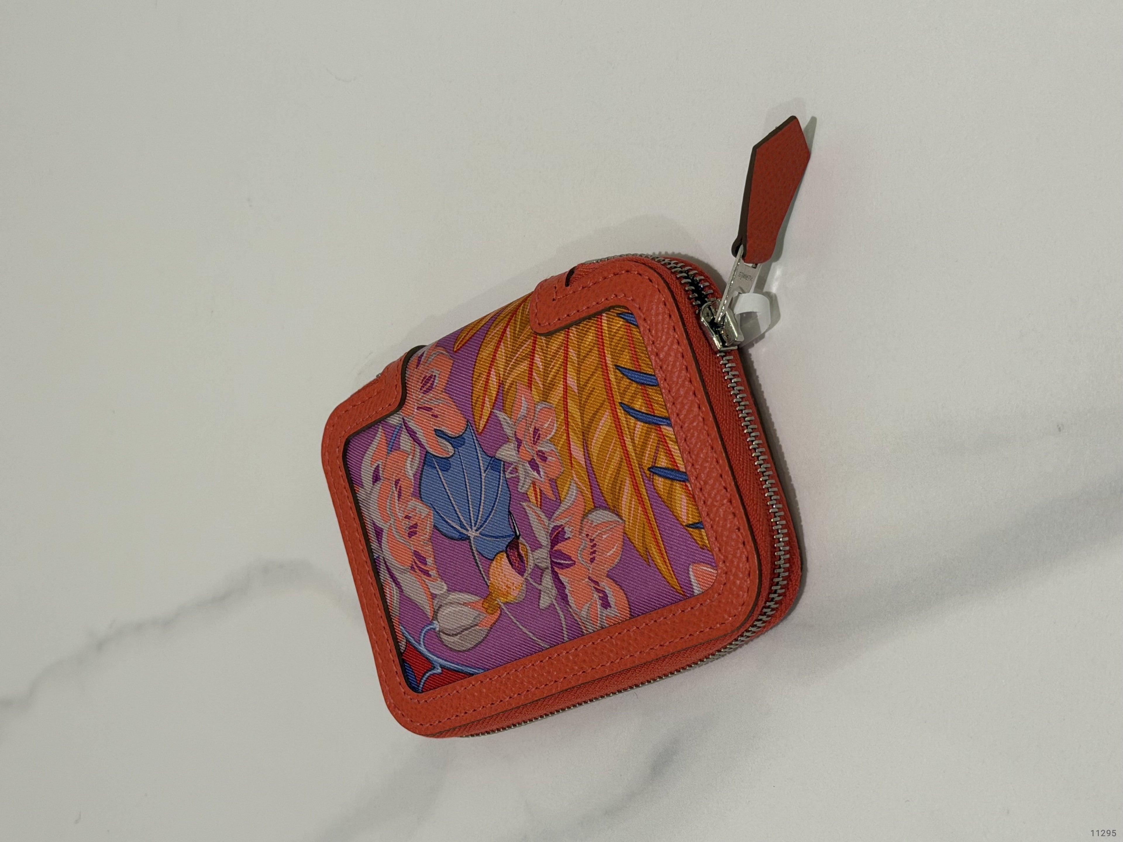 Hermes Orange Printed Silk Coin Purse (Stamp T)
