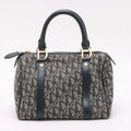 Christian Dior Trotter Canvas Leather Handbag Gray x Navy