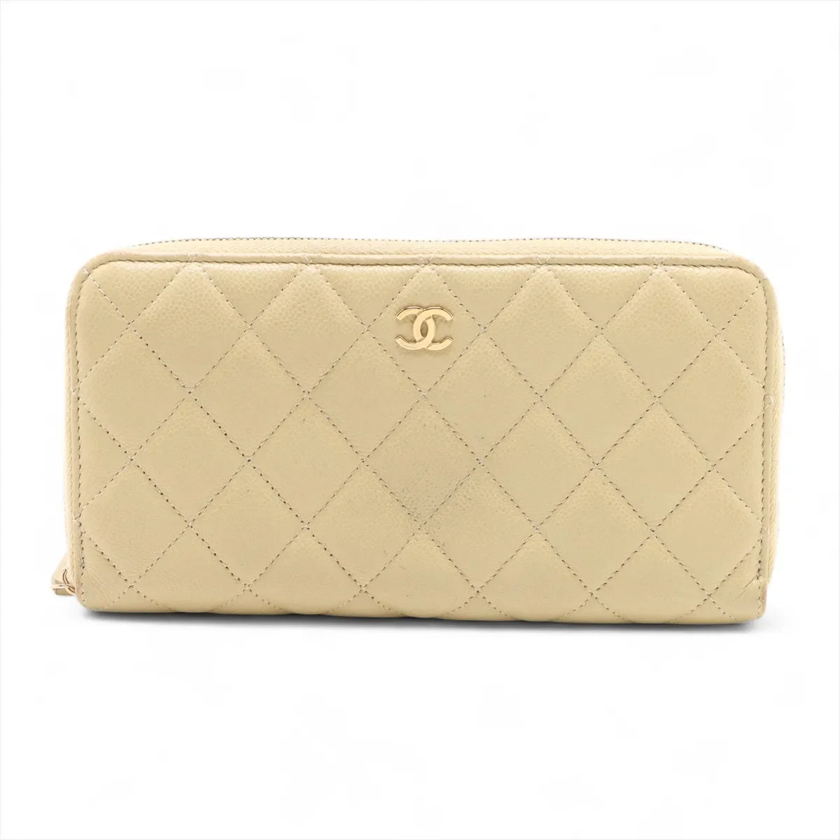 Chanel CC Logo Matelasse Caviar Skin Zippy Wallet Yellow