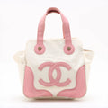 Chanel CC Logo Canvas Leather Handbag White x Pink