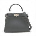 Fendi Selleria Mini Peek-a-boo Leather Two-Way Handbag Gray