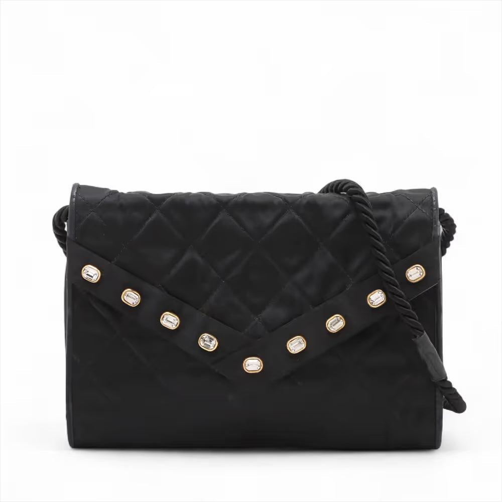 Chanel Matelasse Nylon Rhinestone Shoulder Bag Black