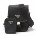 Prada Tessuto Nylon Leather Shoulder Bag Black