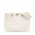 Chanel CC Logo Matelasse Caviar Skin Chain Tote Bag White