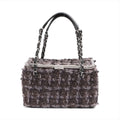Chanel Paris New York Line Tweed Vanity Chain Handbag Gray X Black