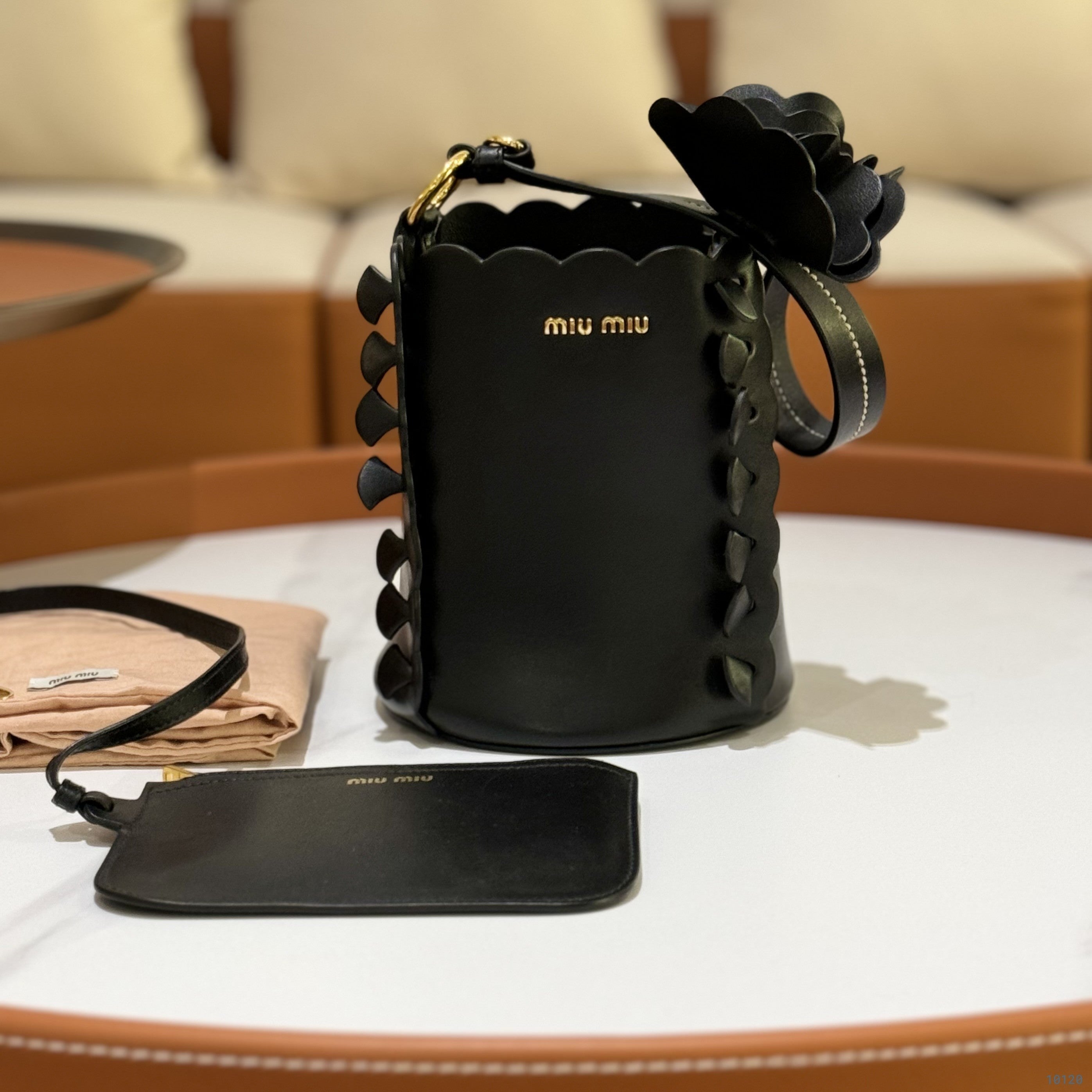 MIUMIU BLACK FLOWER BUCKET BAG