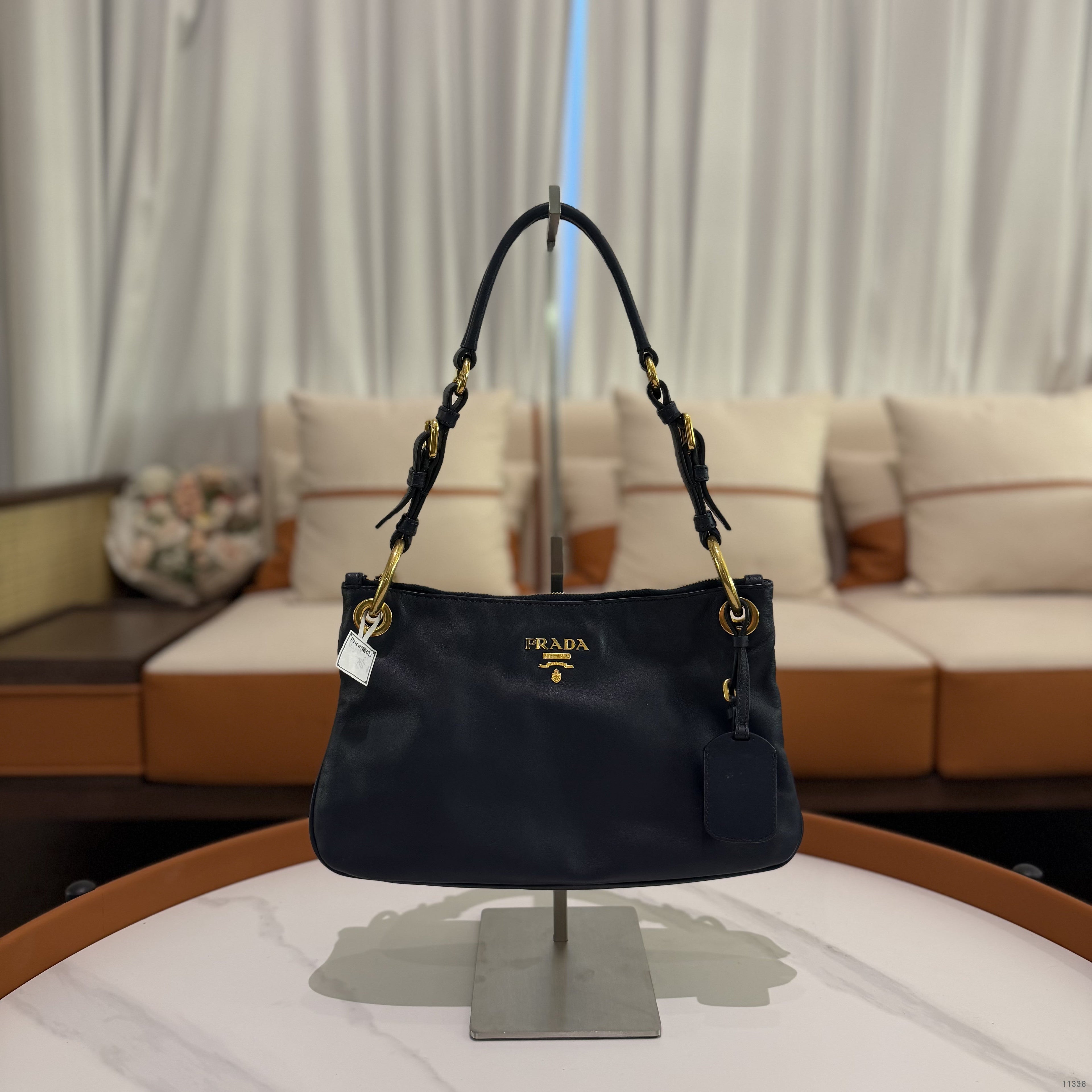 Prada Navy Blue Leather Top Handle Bag