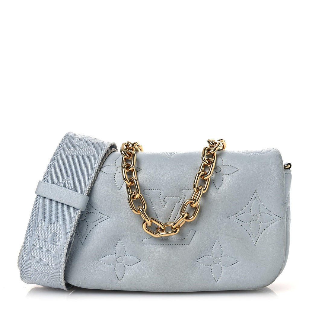 Calfskin Bubblegram Wallet On Strap Ice Blue