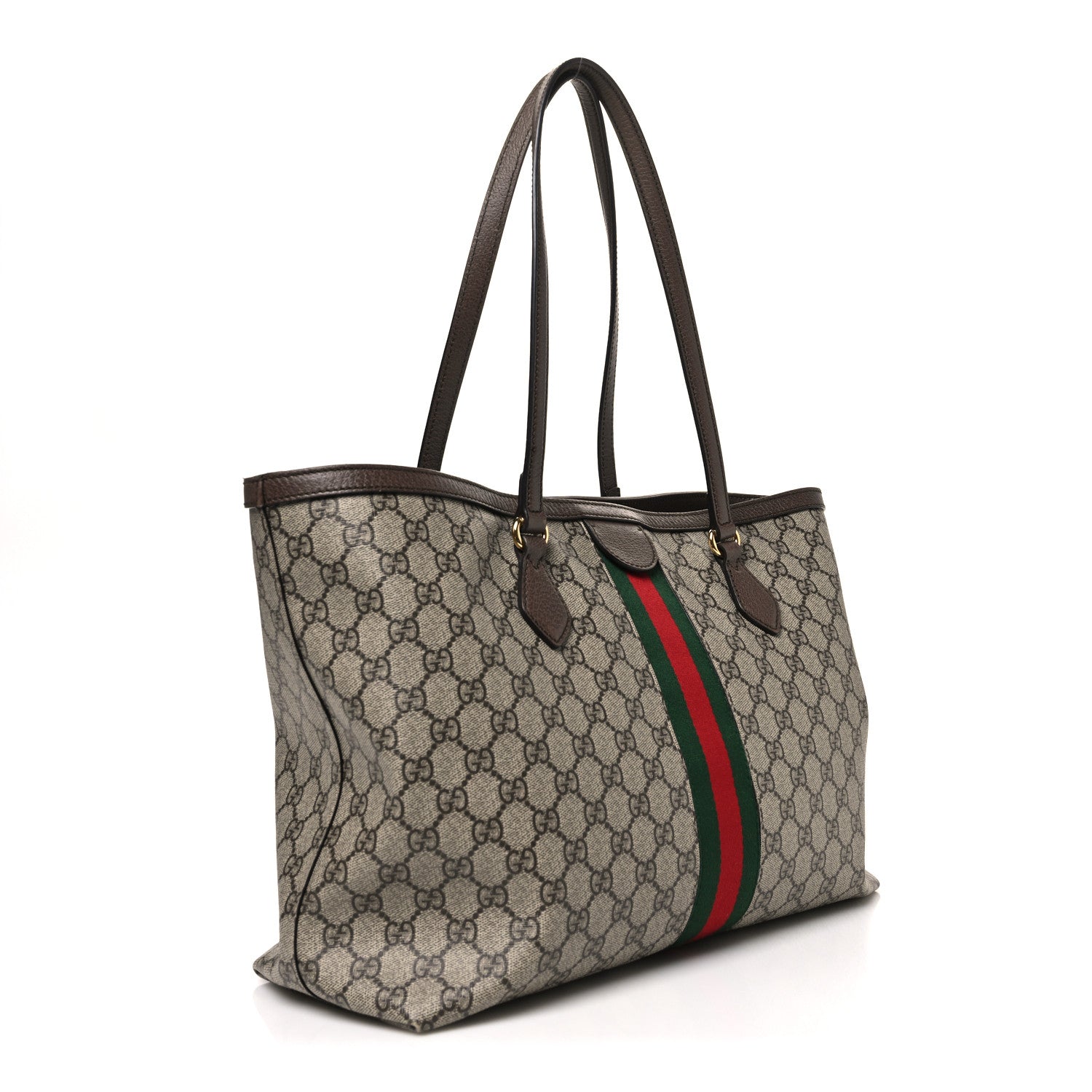 GG Supreme Monogram Textured Calfskin Web Medium Ophidia Shopping Tote Beige Ebony New Acero