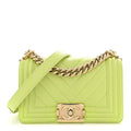 Calfskin Chevron Quilted Small Boy Flap Light Green