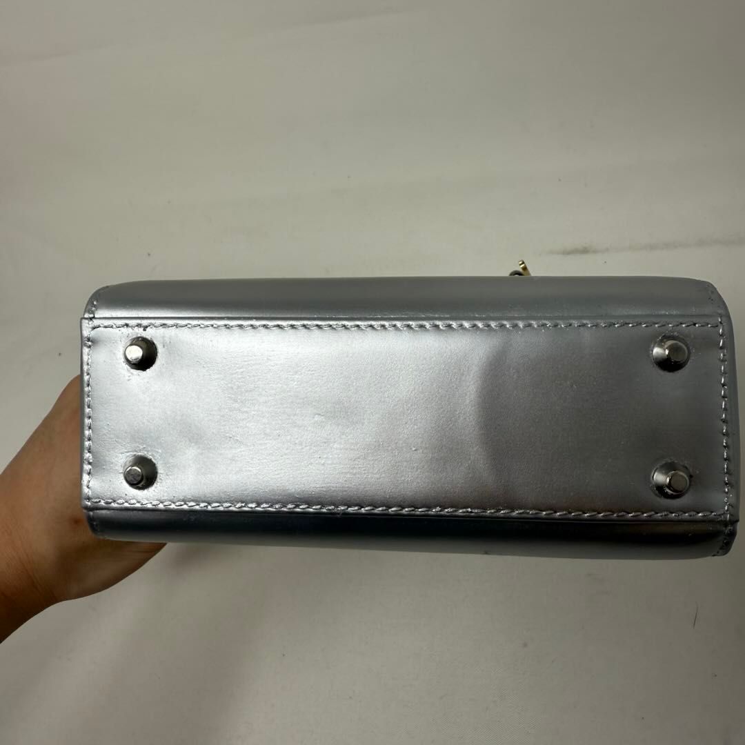 Dior Mini Metálico Plateado Patente Lady Dior Plata Cuero Charol B21-77