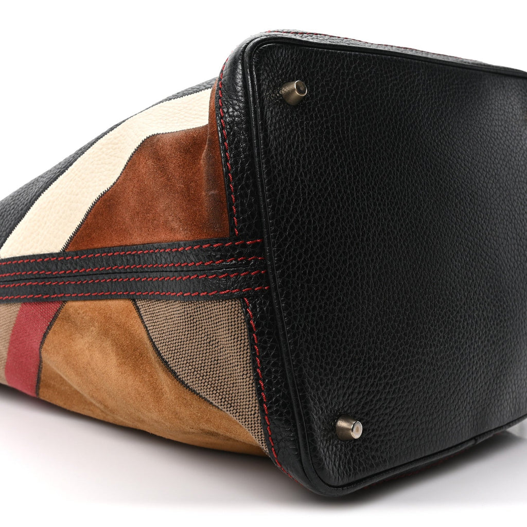 Grainy Calfskin Suede Canvas Mega Check Patchwork Medium Ashby Hobo Multicolor