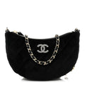 Velvet Crystal Quilted Chain Hobo Black