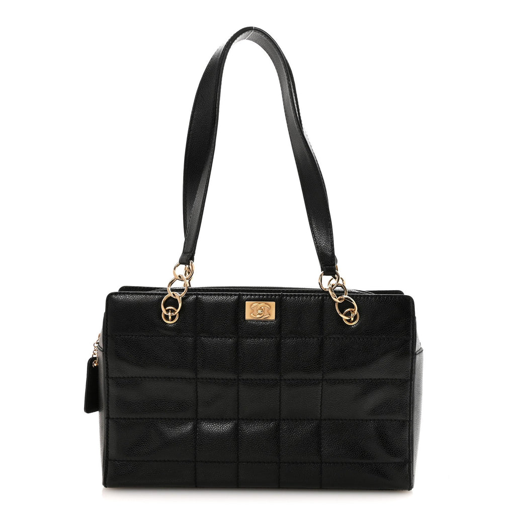 Caviar Stitched Chocolate Bar Shopping Tote Black