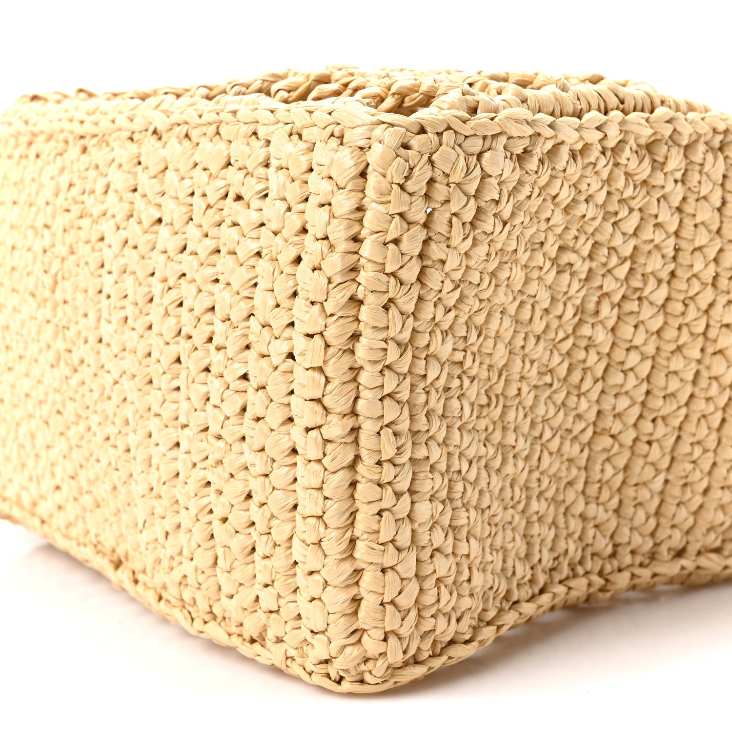 Yarn Raffia Effect Crochet Logo Embroidered Small Tote Bag Naturale