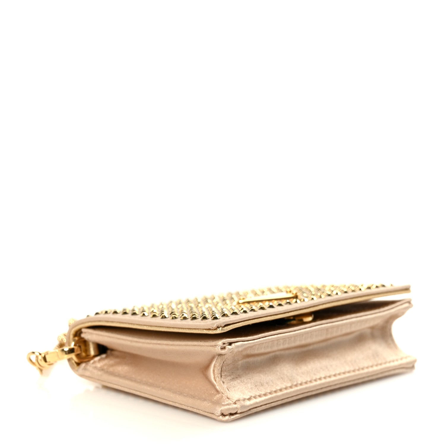 Satin Crystal Metal Triangle Logo Card Holder With Strap Platino