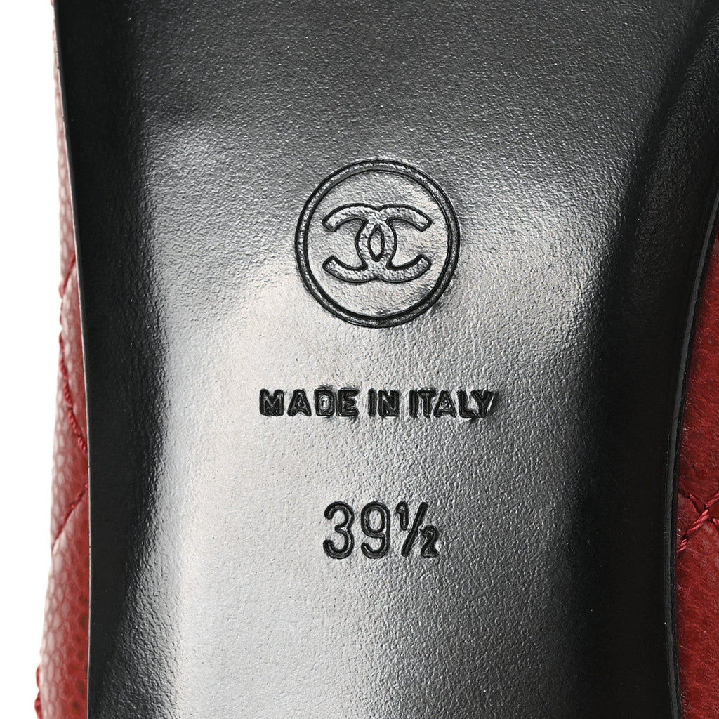 Caviar Quilted CC Cap Toe Ballerina Flats 39.5 Black Red