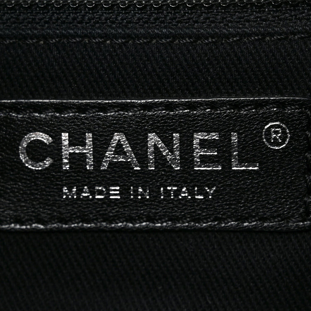 Metallic Grained Calfskin Woven Chain Large Shopping Bag Black