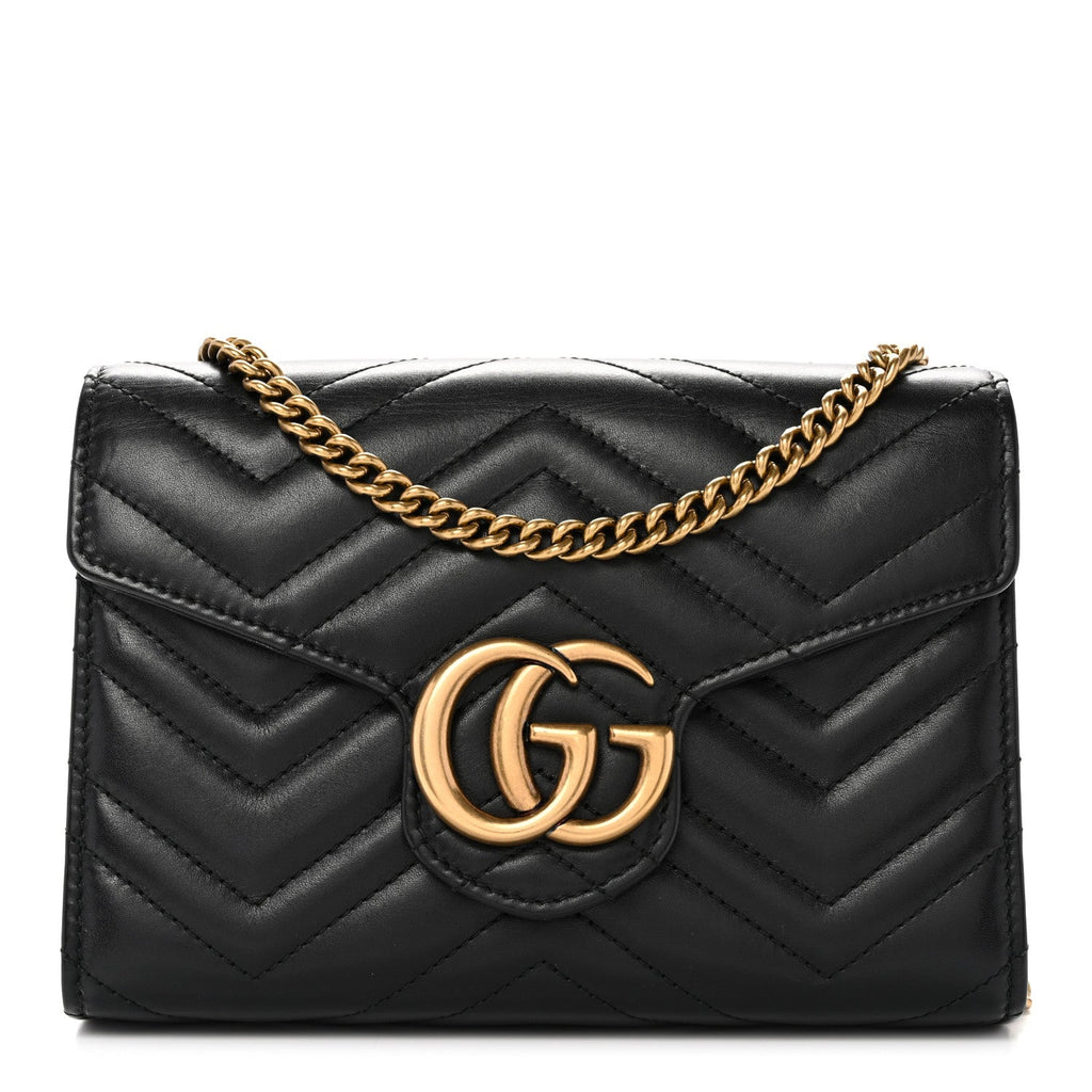 Calfskin Matelasse GG Marmont Chain Wallet Black Black
