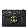 Calfskin Matelasse GG Marmont Chain Wallet Black Black