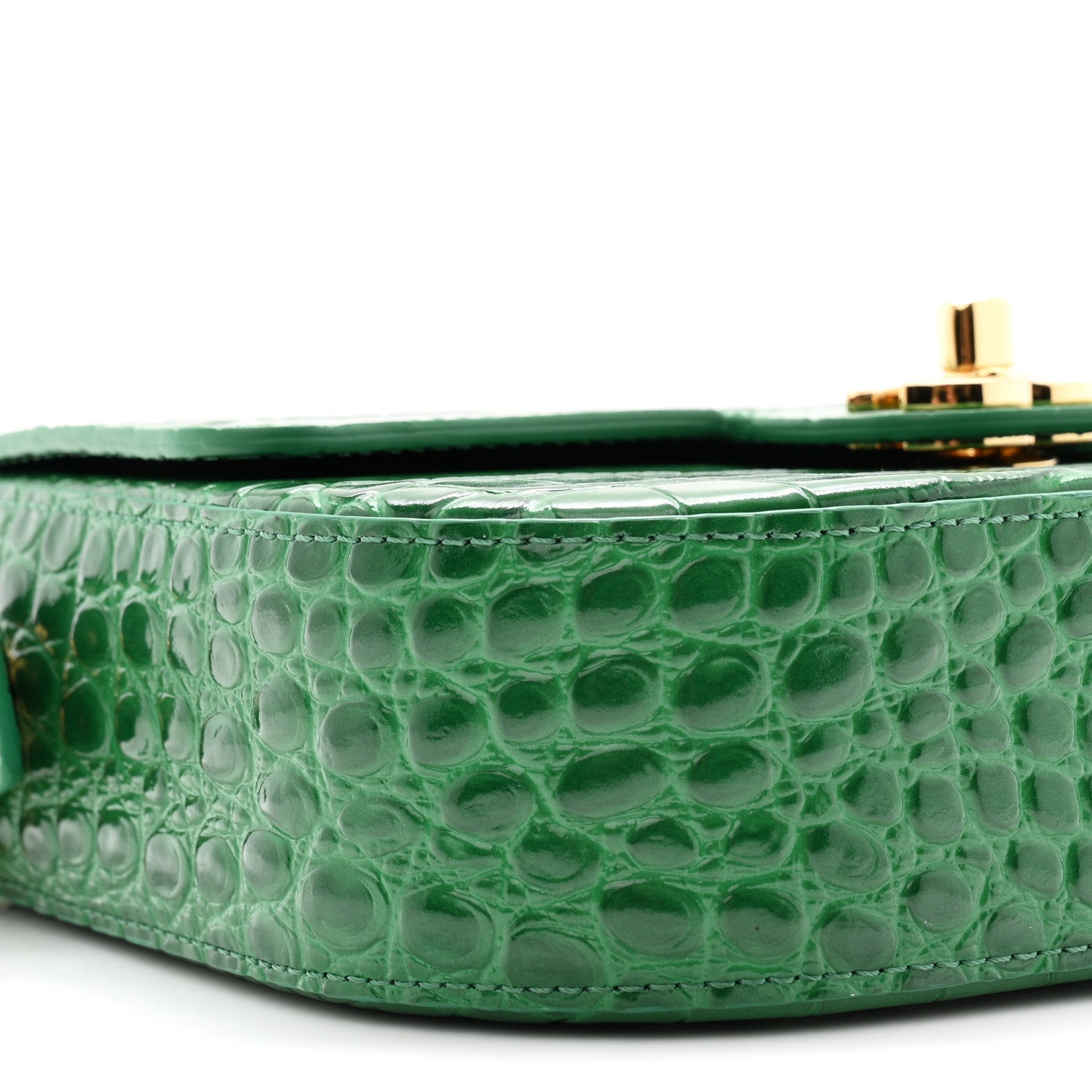 Calfskin Crocodile Embossed Turn Around Mini Flap Emerald
