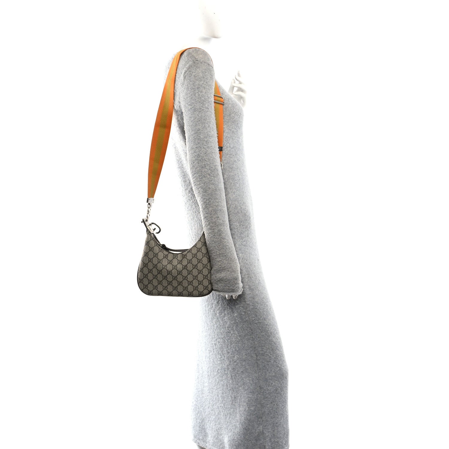 GG Supreme Monogram Textured Calfskin Web Small Attache Shoulder Bag Beige Ebony New Acero