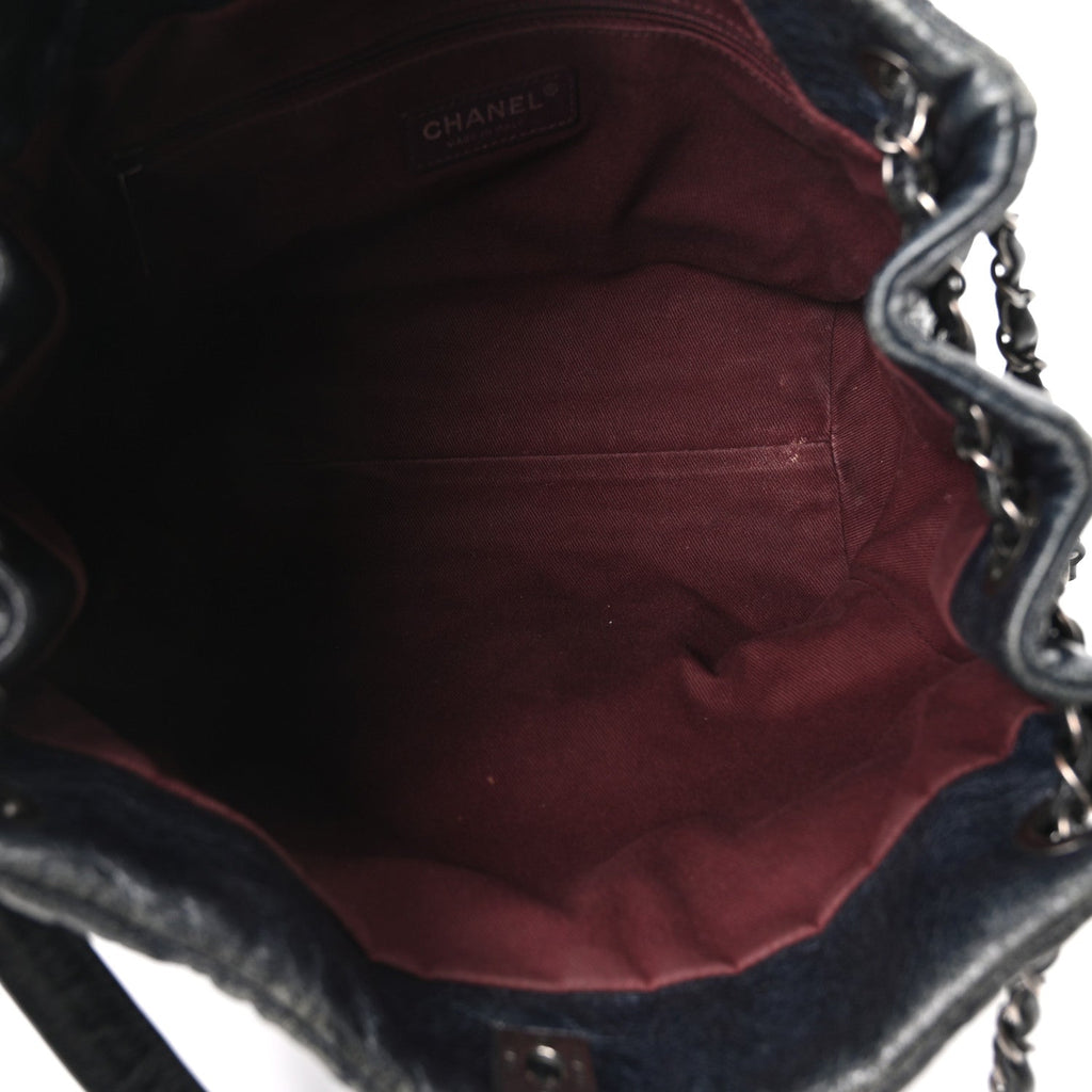 Glazed Calfskin Quilted Tote Navy