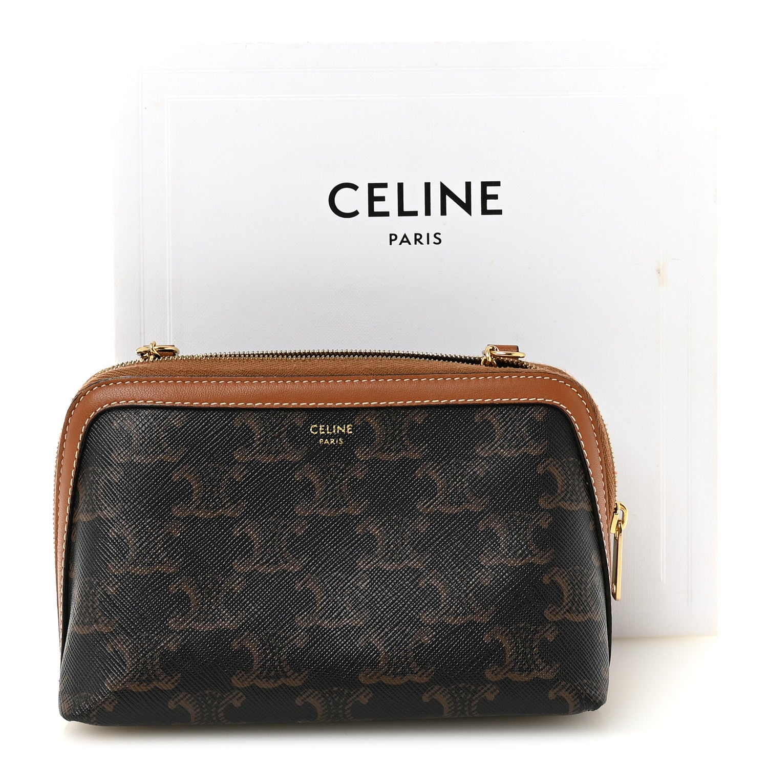 Triomphe Canvas Lambskin Clutch On Chain Tan